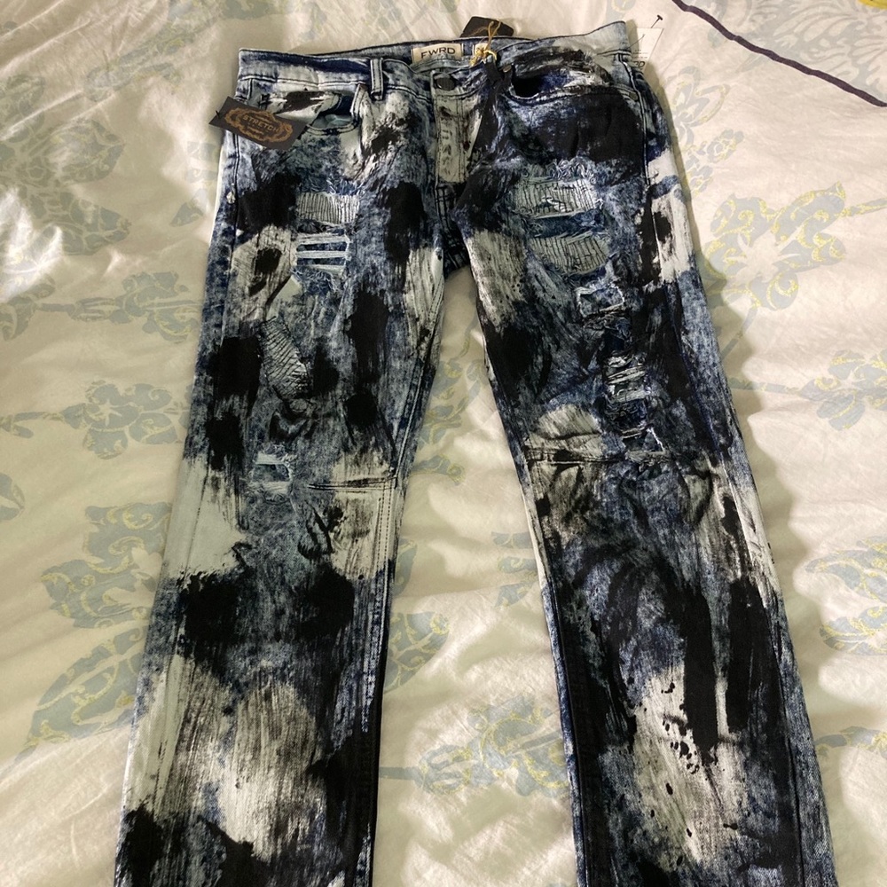Splash design denim jeans pants slim fit